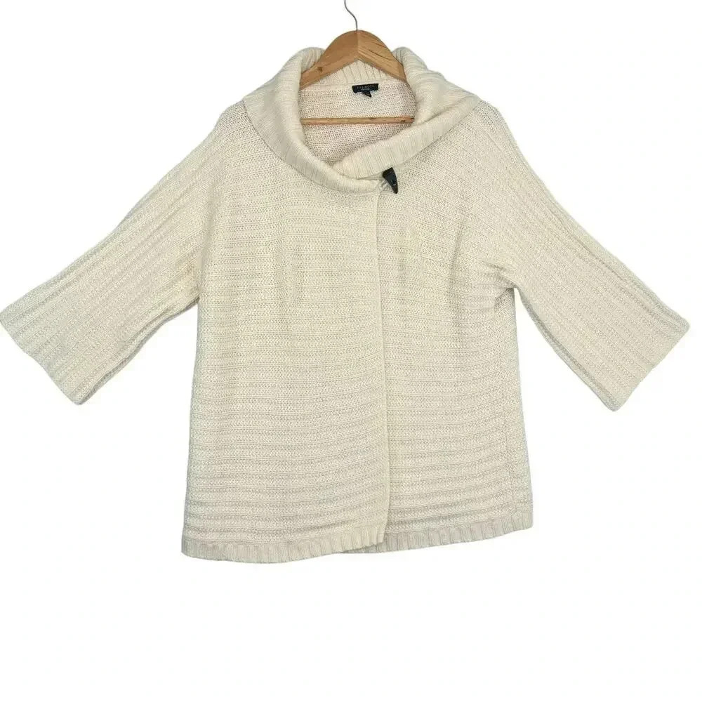 Talbots Ivory Long Sleeve Shawl Collar Knit Cardigan Sweater Cottagecore Size XL